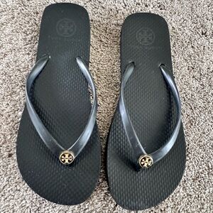 Tory Burch Black Flip-Flop Sandals with logo